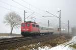 Ein kurzer PbZ D-2460 mit 115 198 und zwei IC-Wagen auf ihrem Weg durch Westerstetten in Richtung Stuttgart. (27,01,2012)