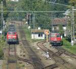 Zwei DB V 218 bringen den EC von M�nchen nach Lindau, wo der Zug nach Z�rich von der schon wartenden SBB Re 421 �bernommen wird. 
09.09.2009