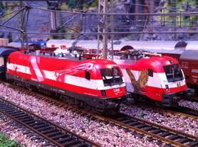 Die sterreichische 1116.005-8 in der Lackierung der Fuball-EM 2010 als Modell von Roco  Die slowenische 541.001 in der Sonderlackierung bayr.-obersterr.