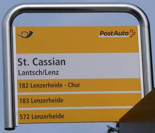 (272'410) - PostAuto-Haltestellenschild - Lantsch/Lenz, St.