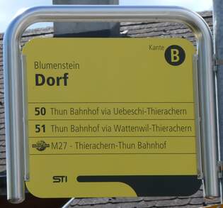 (274'143) - STI-Haltestellenschild - Blumenstein, Dorf - am 23.