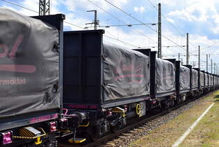Containertragwagen von der deutschen Tochterges.Laude Assets GmbH (siehe polnische LAUDE SMART INTERMODAL S.A.) mit der Nr.