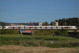 RABe 523 064 und RABe 523 001 bei Salina Raurica.