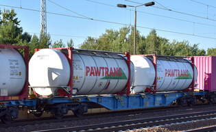 Drehgestell-Containertragwagen vom polnischen Einsteller Eurowagon sp.