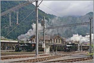 Es ist immer wieder erfreulich, EINE Dampflok zu sehen; in Meiringen zeigt die der BDB (Brnig Dampf Bahn) gleich zwei: die Brnig Bahn  Talbahn  G 3/4 208 und die  Bergbahn  HG 3/3 1068