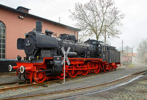   Die Preußische P 8 Dampflokomotive 38 2383, ex DB 038 382-8, ex DRB 38 2383, ex KPEV, am 26.03.2016 im Deutschen Dampflokomotiv-Museum DDM in Neuenmarkt-Wirsberg.