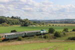 Die DB Museum V100 003 war am 13.09.2025 ab Sangerhausen Schlusslok am DZ 88309 der Eisenbahnfreunde Traditionsbahnbetriebswerk Stafurt e.V.
