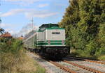 Die DB Museum V100 003 als Schlusslok ab Sangerhausen am DZ 88309 von Magdeburg Hbf nach Karsdorf Bbf, am 13.09.2025 in Laucha (U).