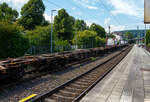 Leerer vierachsiger 60' Drehgestell-Containertragwagen fr Grocontainer und Jumbo-Wechselbehlter, 37 80 4556 005-7 D-ERR, der Gattung Sgns, der ERR European Rail Rent GmbH