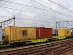 Sggrs GATX Gelenk-Containertragwagen mit Nummer 35 TEN 80 D-GATXD 4950 004-6 Gleis 7 Bahnhof Venlo, Niederlande 24-07-2025.