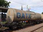 Zacens GATX Drehgestell-Kesselwagen aus Holland mit Nummer 37 TEN 84 NL-GATXD 7932 241-4 Gleis 1 Bahnhof Salzbergen, Deutschland 27-08-2025.