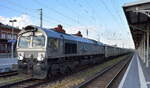 EGP – Eisenbahngesellschaft Potsdam mbH, Wittenberge [D] mit der geleasten BRLL Claas 66 Lok  DE669  [NVR: „92 80 1266 069-4 D-BRLL“] und einem Ganzzug Drehgestell-Hochbordwagen am