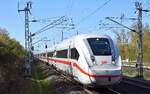 DB Fernverkehr AG, Frankfurt (Main) mit ihrem ICE 4  412 071-2  -Tz 9471- (NVR:   93 80 1412 071-2 D-DB........ ) auf Betriebsfahrt Richtung Berlin Rummelsburg am 07.04.26 H�he Bahnhof