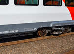 Detailbild eines der beiden End-Triebdrehgestelle SF 7500 des HLB 563 802 / 563 902 (94 80 0563 802-8 D-HEB / 94 80 0563 902-6 D-HEB), einer der drei neuen zweiteiligen Hybridtriebzge (E/Akku)
