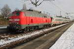 DB 218 321 hat sich vor der IC nach Westerland (Sylt)  gesetzt in Itzehoe, 15 Februar 2026.