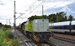 Regiobahn Bitterfeld Berlin GmbH, Bitterfeld-Wolfen [D] mit ihrer Mak G 1206 Lok  1115  [NVR-Nummer: 92 80 1275 023-0 D-RBB] und einem Ganzzug gedeckter Schttgutwagen am 17.09.25 Hhe