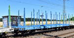 Drehgestell-Flachwagen mit vier Radstzen und Niederbindeeinrichtung fr die Befrderung von Stamm- und Schnittholz vom Einsteller S-Rail GmbH (SETG) mit der Nr.