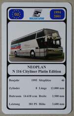 (280'412) - Quartett-Spielkarte mit NEOPLAN N 116 Cityliner Platin Edition von 1995 am 14.
