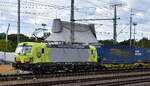 BUDAMAR LOGISTICS, a.s., Bratislava [SK] mit der neuen geleasten ATLU Vectron  7193 109  [NVR-Nummer: 91 80 7193 109-4 D-ATLU] und einem KLV-Zug am 10.07.25 Hhe Bahnhof Magdeburg Hbf.