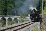 Das  Festival Suisse de la vapeur  (Schweizer Dampffestival 2025) Die Brcke ber die Baye de Clarens ist saniert und die HG 3/4 N der Blonay Chamby Bahn auf dem Weg mit ihrem Dampfzug