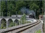 Das  Festival Suisse de la vapeur  (Schweizer Dampffestival 2025) Die Brcke ber die Baye de Clarens ist saniert und die HG 3/4 N der Blonay Chamby Bahn auf dem Weg mit ihrem Dampfzug