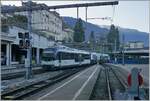 Eine eher ungewhnliche Rangierkomposition nhert sich in Montreux den Bahnsteiggleisen: Der MOB ABe 4/4 9301 rangiert GPX Wagen.