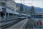 Eine eher ungewhnliche Rangierkomposition nhert sich in Montreux den Bahnsteiggleisen: Der MOB ABe 4/4 9301 rangiert GPX Wagen.