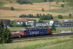 Re 6/6 11674 'Murgenthal' mit Schttgutwagen bei Frick, Juni 2025.
