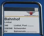 (281'051) - AUTOBETRIEB SERNFTAL-Haltestellenschild - Linthal, Bahnhof - am 7.