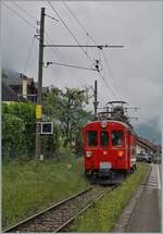 Der RhB Bernina Bahn ABe 4/4 I N� 35 der Blonay Chamby Bahn verl�sst Blonay in Richtung Chamby.