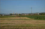 RABe 521 027 'Gilberte de Courgenay', RABe 521 024 und RABe 523 008 bei Salina Raurica.