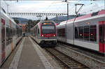 Ankunft der Triebzugs Be 4/4 3004, AB 3033 und Be 4/4 3005 der Travys.