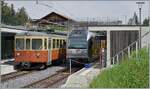  Mischbetrieb : in Winteregg kreuzen ich der BLM Be 4/4 31  Lisi  unterwegs nach Grtschalp und der BLS Be 4/6 101 Eiger auf der Fahrt nach Mrren.