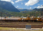 Der Kran IX der Vanomag AG ein 130t GOTTWALD GS 130.10 TS Eisenbahnkran (VTmass 80 85 95 81 702-0 /DB 97 82 54 502 19-5) mit Schutzwagen (80 85 9706 408-4 RID) und Gegengewichtswagen (VTmass 80 85
