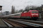 DB Fernverkehr 120 135-9 mit IC- und IR-Wagen (Berlin Greifswalder Str, 28.03.2009).
<br><br>
Update: ++ 09.04.2018 bei Fa. Bender, Opladen