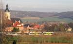 Burgenlandbahn 672 917-2  Erben Luther  + 672 903-2  Stadt Nebra  als Sonderzug von Roleben nach Naumburg (Saale) Ost im Bf Laucha (Unstrut); 30.11.2008 (Foto: Klaus Pollmcher)