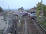 Gleisanlagen im Bf Artern mit einer RB nach Naumburg (S) Hbf und den RE´s von bzw. nach Magdeburg und Erfurt; 10.10.2005 (Foto: Christof Rommel)
