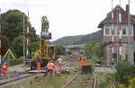 In Laucha wird am Bahnbergang der B176 gebaut. Die Arbeiten erledigt die Zwickauer Firma Lasch Gmbh; 28.08.2007 (Foto: Klaus Pollmcher)