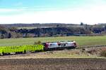 BELog 159 275 mit GATX Eamnos-Wagen Richtung Naumburg (S), am 26.02.2026 auf der Unstrutbahn bei Kleinjena. (Foto: Wolfgang Krolop)