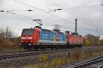 Am 19.11.2020 war die DB 146 017 mit Werbung für den VVO und der DB 143 883 in Naumburg (S) Hbf in Richtung Bad Kösen unterwegs. (Foto: Thomas Fritzsche)