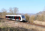 Der 1648 448 von Start Mitteldeutschland war am 21.03.2025 auf der Unstrutbahn bei Kleinjena als RB 80559 von Wangen (U) nach Naumburg (S) Ost unterwegs. (Foto: Thomas Fritzsche)
