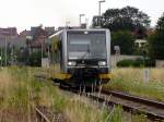 672 905-7 whrend einer Testfahrt am 28.07.2006 bei Durchfahrt des Bahnhofs Roleben.