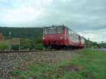 OBS 772 141-8 + 772 140-0 als DPE 99816 von Naumburg Hbf nach Smmerda, am 07.09.2008 beim Fotohalt in Wangen. Die  Zwei-Lnder-Rundfahrt durch die Toskana des Ostens  wurde von der IG Unstrutbahn e.V. organisiert.