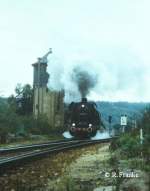 DR 44 1093-2 mit dem Sonderzug auf der Rckfahrt nach Naumburg bei der Ausfahrt in Nebra; 01.10.1989 (Foto: Roberto Franke) 