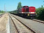 Der Leerzug aus Glauchau, abgestellt im Bf Karsdorf; 07.06.2008