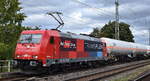 RCL - Rail Cargo Logistics - Germany GmbH, Frankfurt (Main) mit der geleasten schön folierten   185 632-7  [NVR-Nummer: 91 80 6185 632-7 D-ATLU] und einem Ganzzug Druckgaskesselwagen (Kohlenwasserstoffgas) am 18.09.25 Höhe Bahnhof Magdeburg-Neustadt.