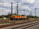 Eisenbahn und Hfen GmbH Diesellokomotive 549 und 548 Gterbahnhof Oberhausen West 11-07-2024.

Eisenbahn und Hfen GmbH diesellocomotief 549 en 548 goederenstation Oberhausen West 11-07-2024.