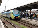 Westfalenbahn Triebzug ET 408 Gleis 4 Bahnhof Rheine 17-04-2025.

Westfalenbahn treinstel ET 408 spoor 4 station Rheine 17-04-2025.