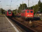 Eine Woche zuvor war es beim Rangieren ganz schn knapp, da der RE1 nach Frankfurt (Oder) 115 166-1 fast zugefahren htte. September 2009
