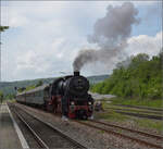 Abschiedfahrten von 52 7596.

Endlich Abfahrt in Lauchringen auf die Wutachtalbahn. Mai 2025.